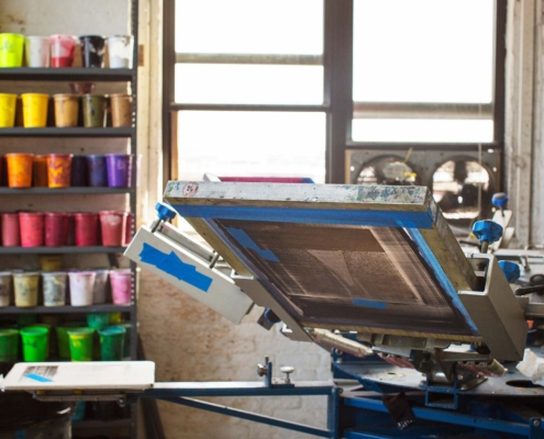 Silk screen machinery in workshop