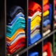 Shirts stacked on shelves
